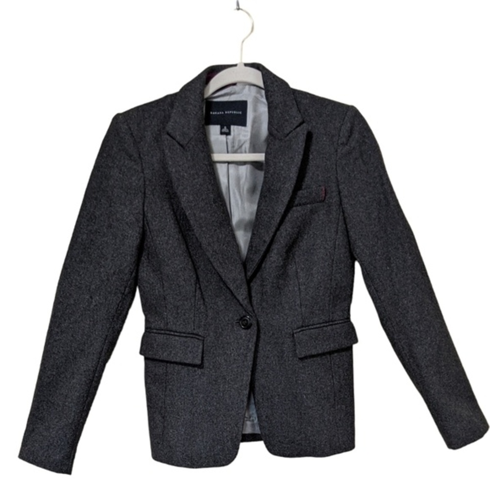 Banana Republic wool blend blazer dark gray contrast lining women's size 0